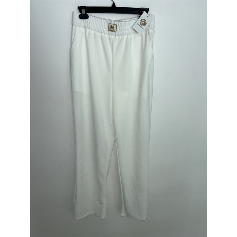 GlamorEase NWT White‎ Sheer Wide Leg Pants Size large Elastic Waist Side Pockets